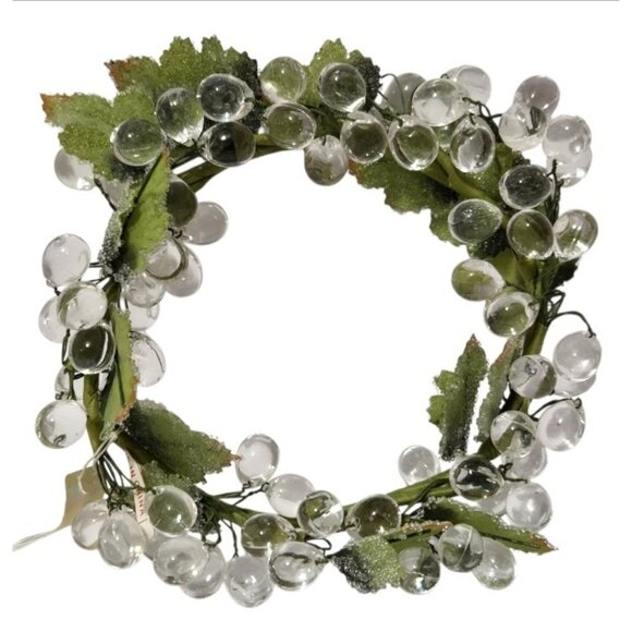 Fortunoff Christmas Vtg Faceted Lucite Acrylic Clear Grape Wreath Candle Ring - Picture 2 of 7